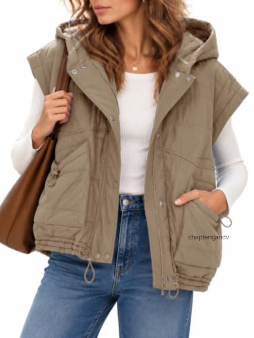 Women's Oversized Hooded Quilted Puffer Vest Sleeveless Zip Jacket